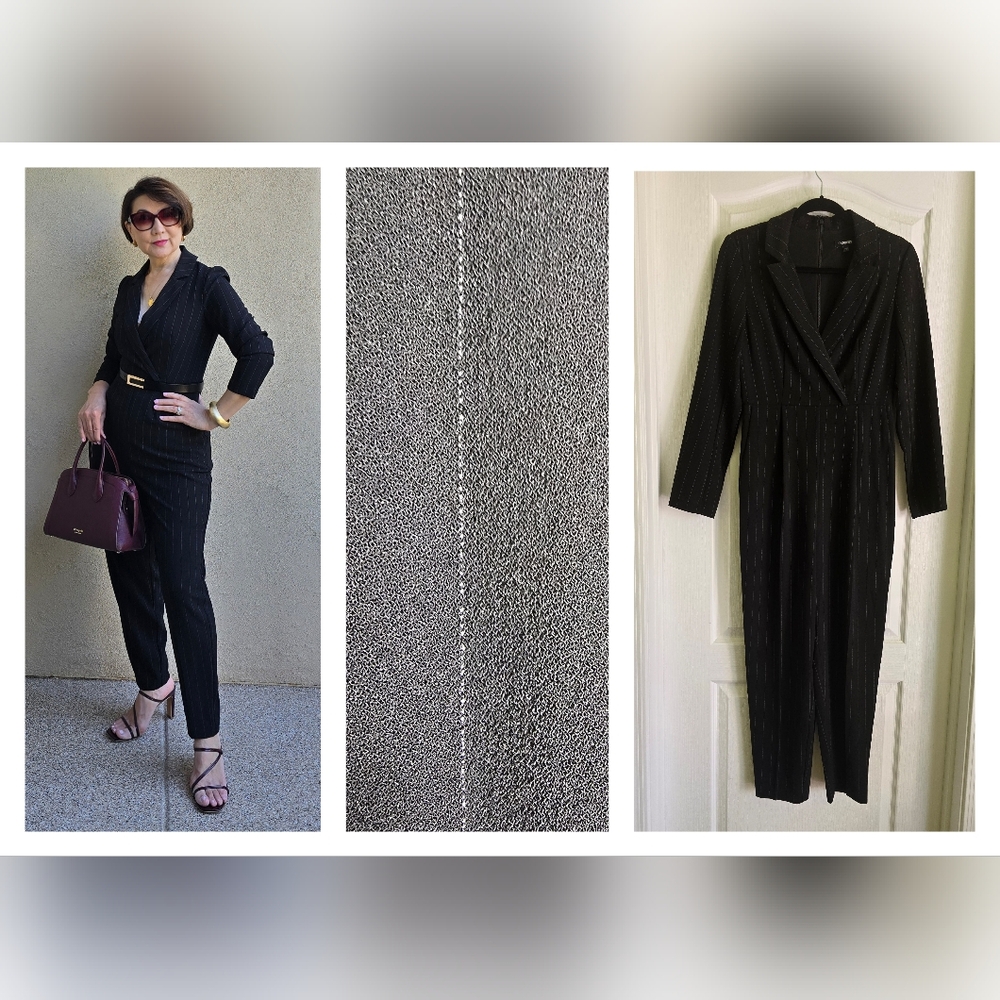 ❤️EUC Express Elegant Black Pinstriped Jumpsuit, Size 6